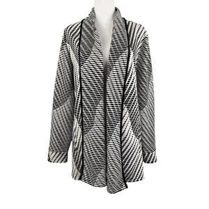 Chico's Travelers Textured Jacquard Jacket 2 (US L) Black White Waves Open Front